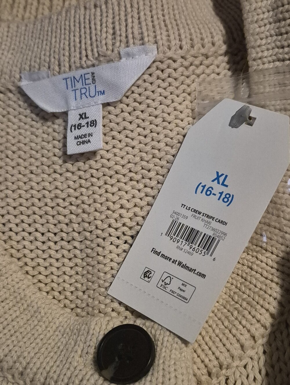Time And Tru Cream Stripe Button-Front Women's Sweater - NWT - Picture 5 of 7